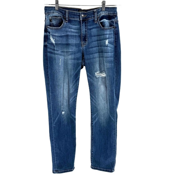 Judy Blue Denim - Judy Blue Distressed Boyfriend Jeans Women's Size 11 High Rise Stretch Preppy